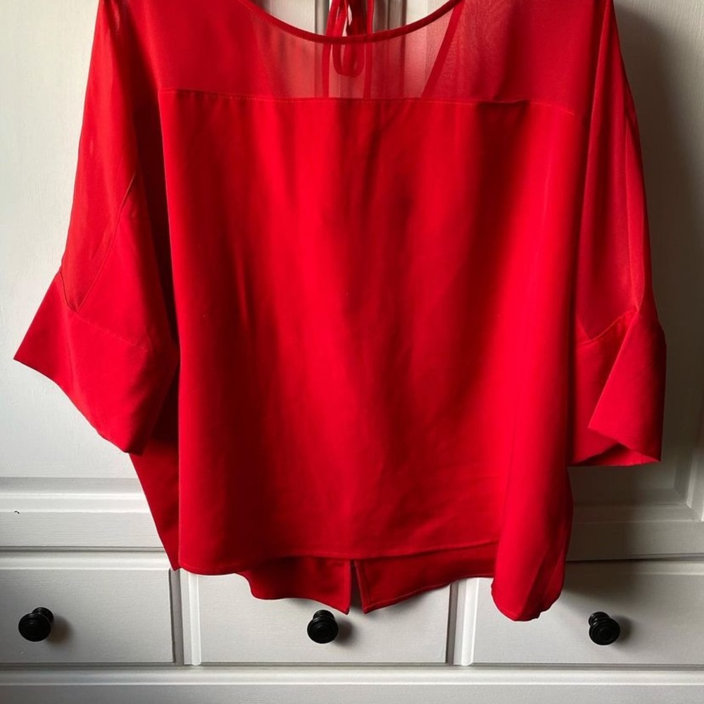 Red chiffon top with ribbon closure